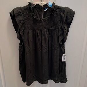 NWT Old Navy Flowy Swing Top Smocked Flutter Sleeve gray